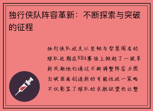 独行侠队阵容革新：不断探索与突破的征程